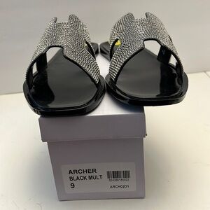 Steven New York Archer Black Rhinestone Flat Sandals size 9 NEW